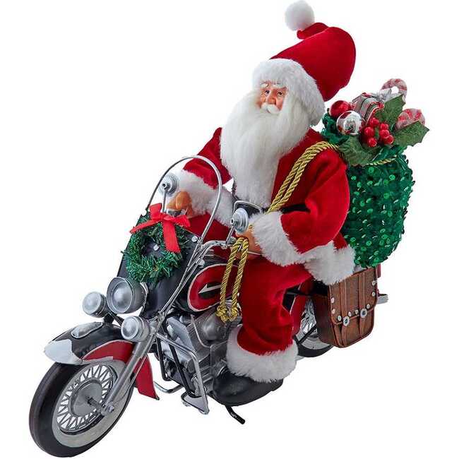 whimsical 14-Inch Kringles Motorcycle Santa with Giftbag