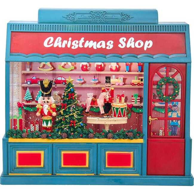 enchanting 8.375-Inch Battery Operated USB LED Lighted Christmas Shop With Spinning Glitter Water