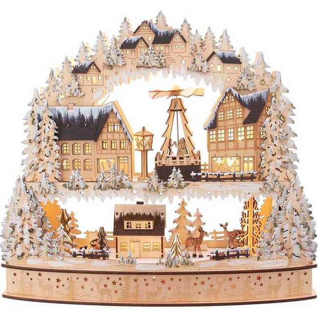 16-Inch Battery-Operated Light-Up Wooden Village with Motion