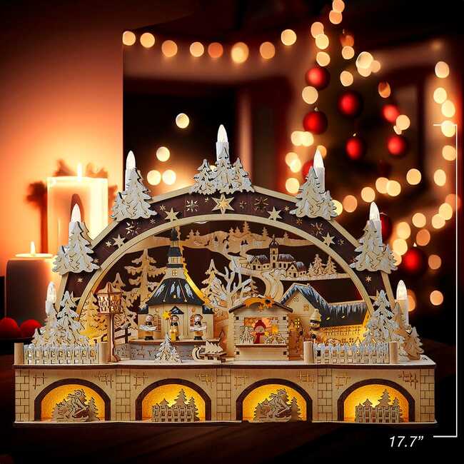 17.72-Inch Wooden LED Light-Up Christmas Village With Candle - Other Accents - 7