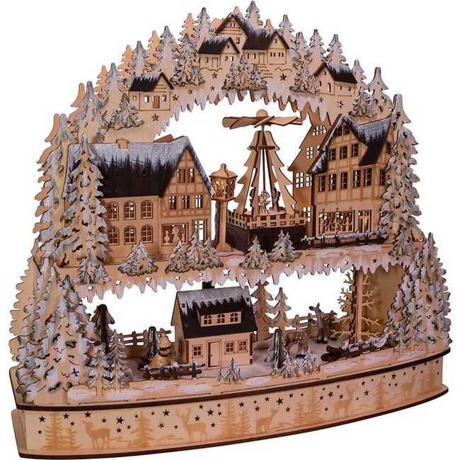 16-Inch Battery-Operated Light-Up Wooden Village with Motion - Other Accents - 2