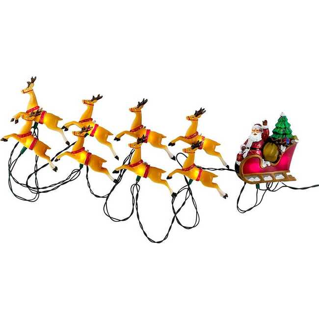UL 10-Light Santa Sleigh and Eight Reindeer Light Set