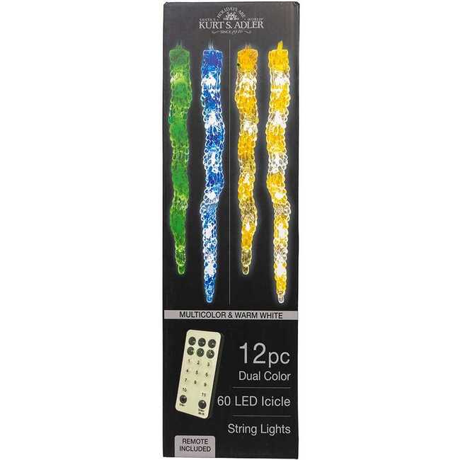 UL 60-Light Dual Color Multicolor/Warm White LED 12-Piece Icicle String Light Set - Other Accents - 2