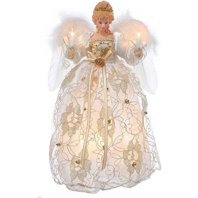 UL 10-Light 12-Inch Ivory and Gold Angel Treetop