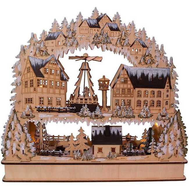 16-Inch Battery-Operated Light-Up Wooden Village with Motion - Other Accents - 5