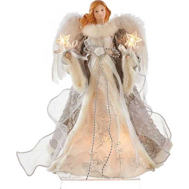 UL 10-Light 14-Inch Silver and Gray Angel Treetop