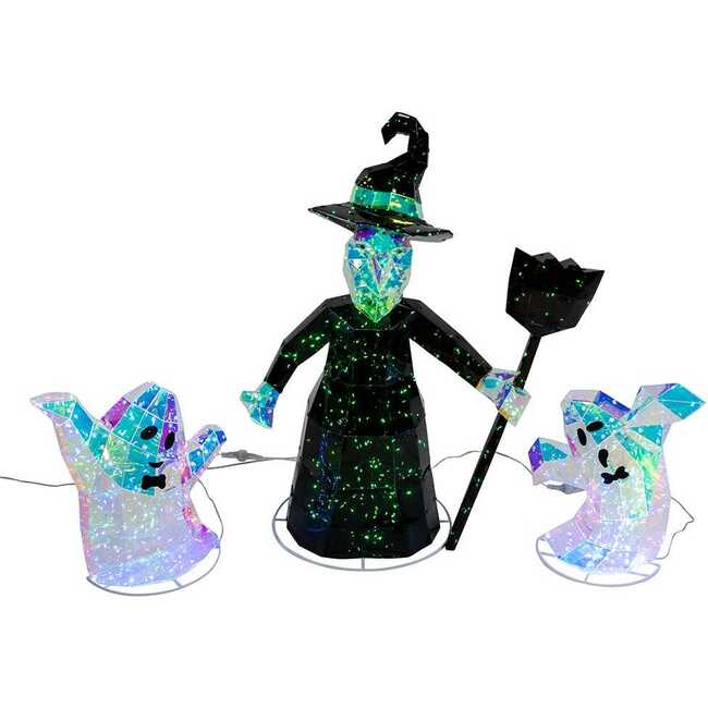 Pre-lit Holographic Witch and Two Ghosts, 3-Piece Set