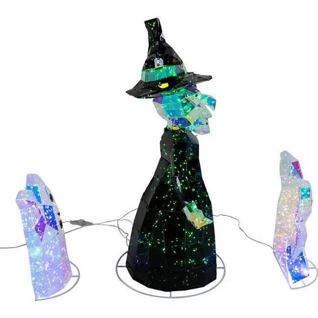 Pre-lit Holographic Witch and Two Ghosts, 3-Piece Set - Other Accents - 2