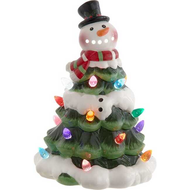 9-Inch Battery Operated Ceramic Light-Up Snowman Tree