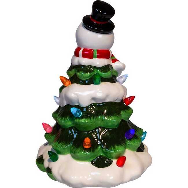9-Inch Battery Operated Ceramic Light-Up Snowman Tree - Other Accents - 3