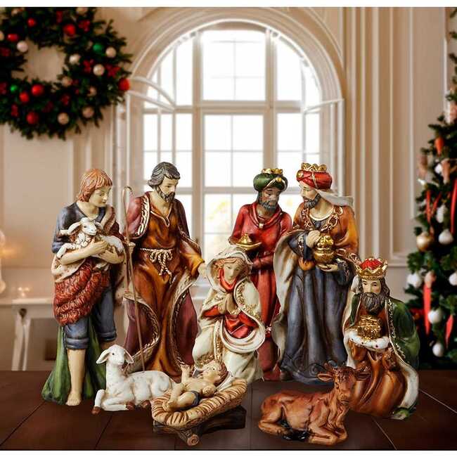 9-Inch Porcelain Nativity Figures Tablepiece Set of 9 - Other Accents - 6