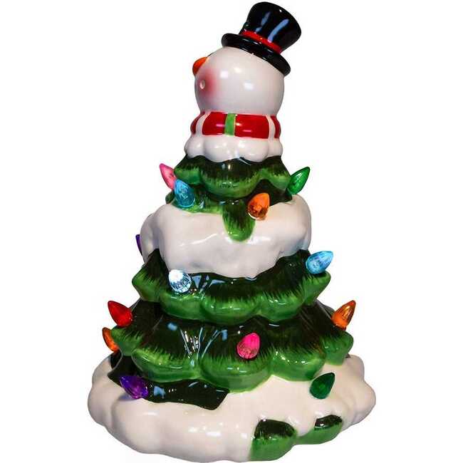 9-Inch Battery Operated Ceramic Light-Up Snowman Tree - Other Accents - 4