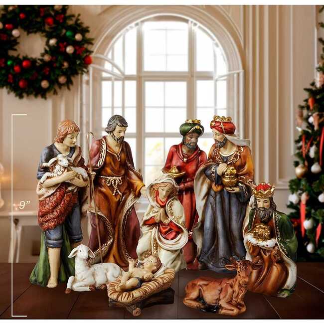 9-Inch Porcelain Nativity Figures Tablepiece Set of 9 - Other Accents - 7