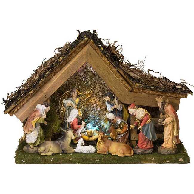 9.5-Inch Musical LED Nativity Set with Figures and Stable