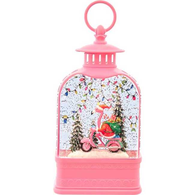 9.75-Inch Battery Operated USB LED Lighted Flamingo Riding Motorcycle Water Lantern