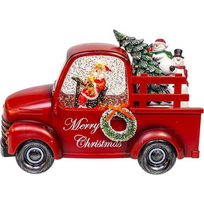 9.5-Inch Battery Operated USB LED Lighted Santa and Christmas Tree in Truck Water Globe
