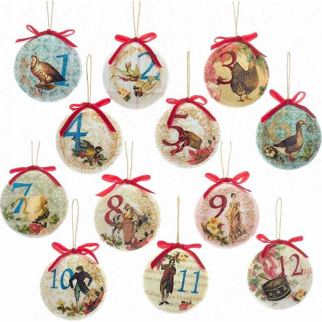 85mm Decoupage Ball Ornament Set of 12
