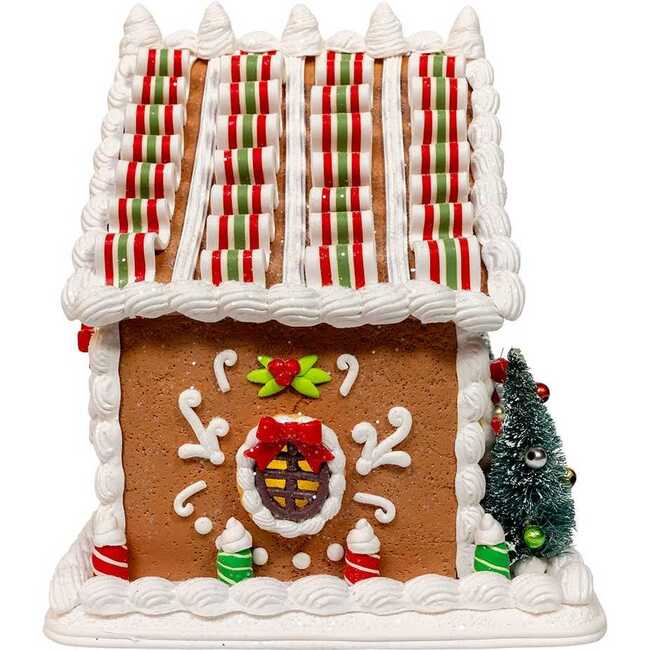 9 Inch Battery Operated Gingerbread House With Santa and Ribbon Candy Roof - Other Accents - 2