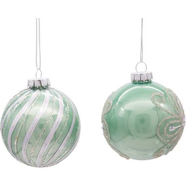 80MM Silver and Pale Aqua Embellished Ball Ornaments, 6 Piece Set - Ornaments - 2