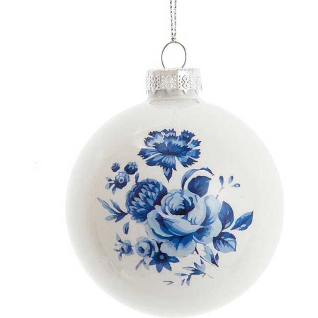 80MM Delft Blue Shiny Glass Ball Ornaments, 6-Piece Set