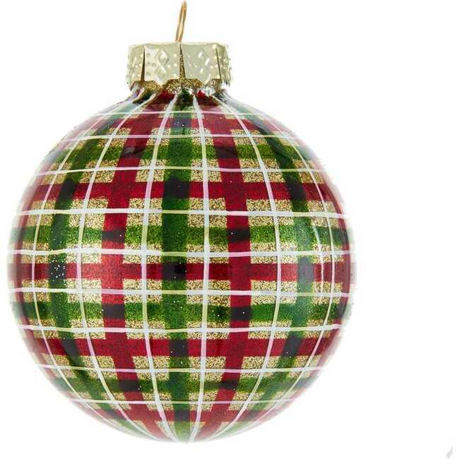 80MM Red and Green Plaid Glass Ball Ornaments, 6 Piece Box