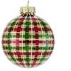 80MM Red and Green Plaid Glass Ball Ornaments, 6 Piece Box - Ornaments - 1 - thumbnail