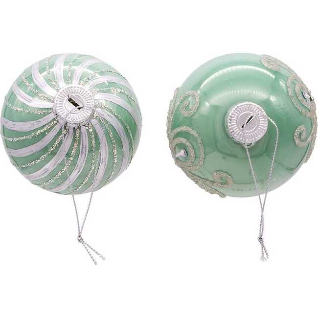 80MM Silver and Pale Aqua Embellished Ball Ornaments, 6 Piece Set - Ornaments - 3
