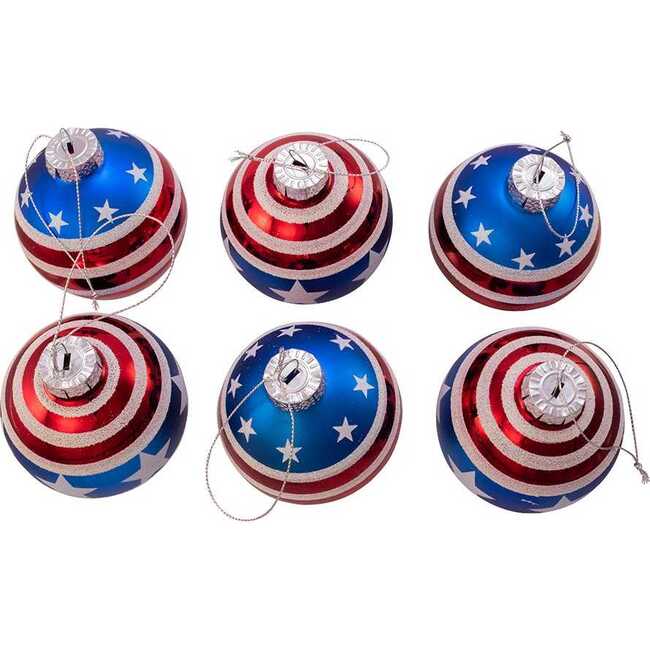 80MM Red, White and Blue Stars and Stripes Glass Ball Ornaments, 6 Piece Box - Ornaments - 3