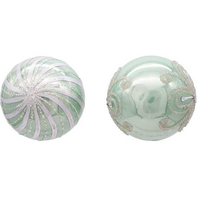 80MM Silver and Pale Aqua Embellished Ball Ornaments, 6 Piece Set - Ornaments - 4