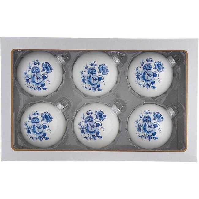 80MM Delft Blue Shiny Glass Ball Ornaments, 6-Piece Set - Ornaments - 2