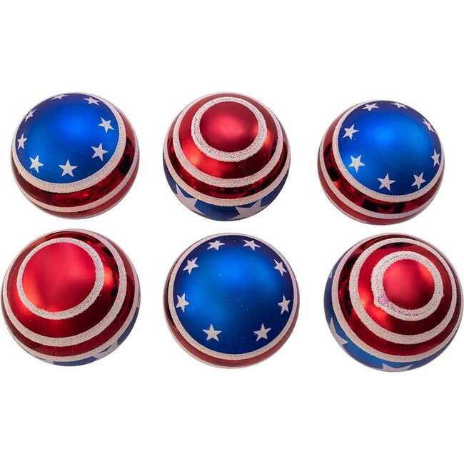 80MM Red, White and Blue Stars and Stripes Glass Ball Ornaments, 6 Piece Box - Ornaments - 4