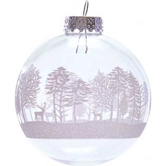 80MM Clear with White Tree Design Glass Ball Ornaments, 6 Piece Box - Ornaments - 2
