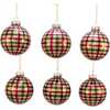 80MM Red and Green Plaid Glass Ball Ornaments, 6 Piece Box - Ornaments - 2