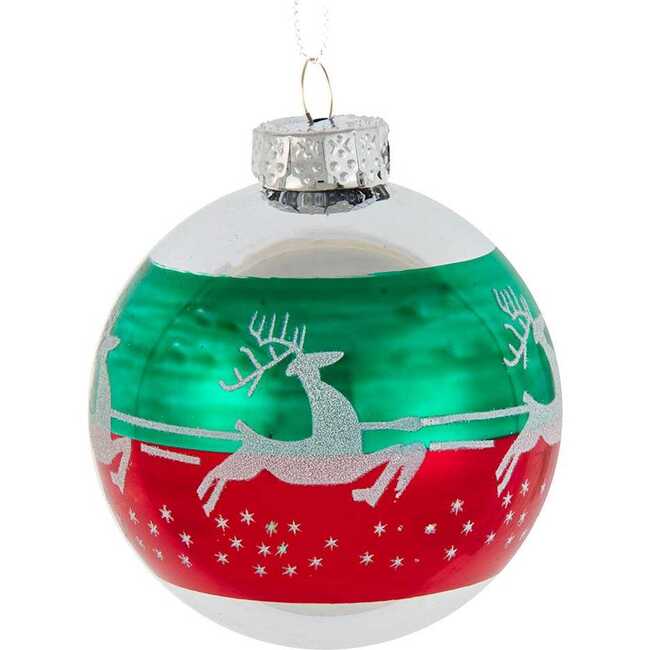 80MM Red and Green Reindeer Glass Ball Ornaments, 6 Piece Set - Ornaments - 2