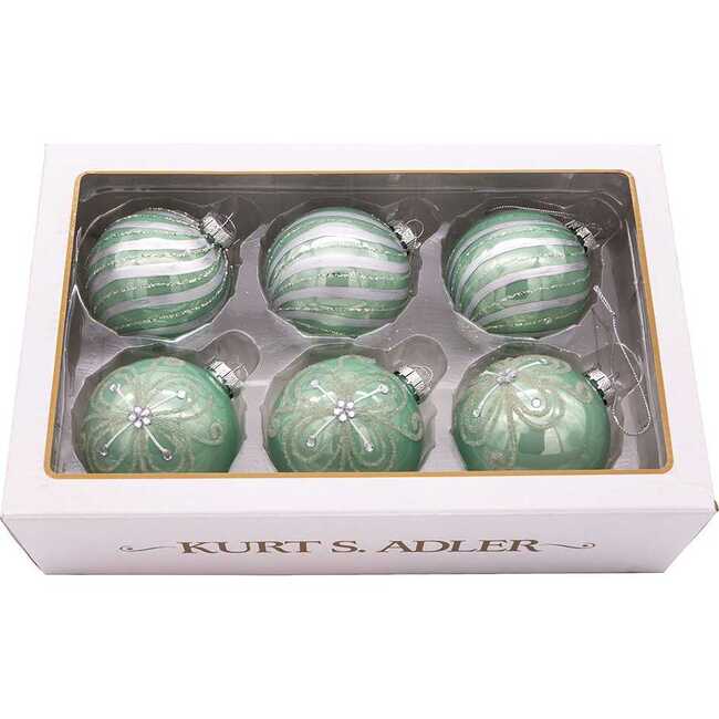 80MM Silver and Pale Aqua Embellished Ball Ornaments, 6 Piece Set - Ornaments - 5