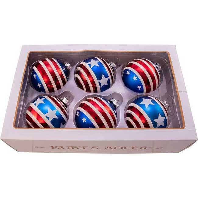80MM Red, White and Blue Stars and Stripes Glass Ball Ornaments, 6 Piece Box - Ornaments - 5