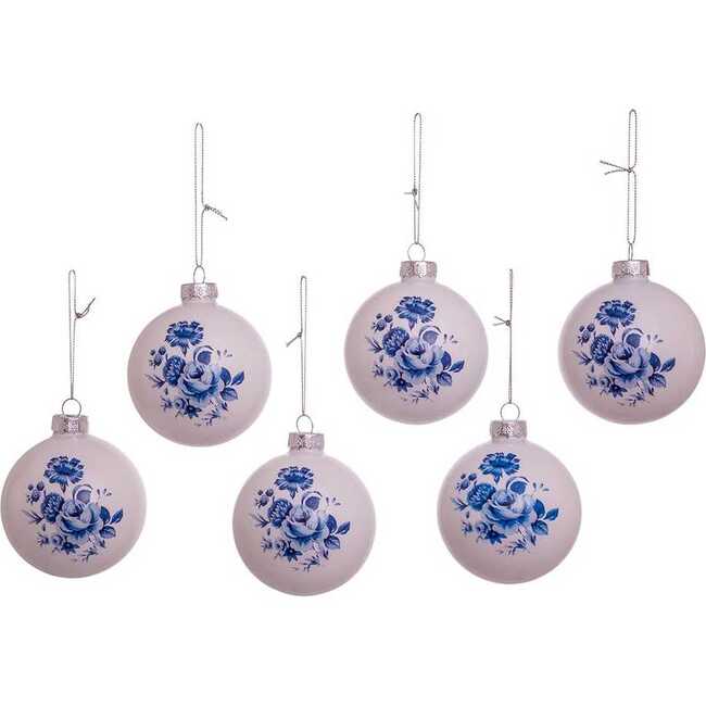 80MM Delft Blue Shiny Glass Ball Ornaments, 6-Piece Set - Ornaments - 3