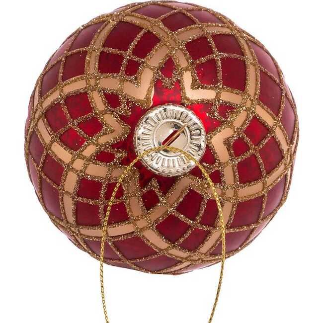 80MM Red with Gold Plaid Glass Ball Ornaments, 6-Piece Set - Ornaments - 4