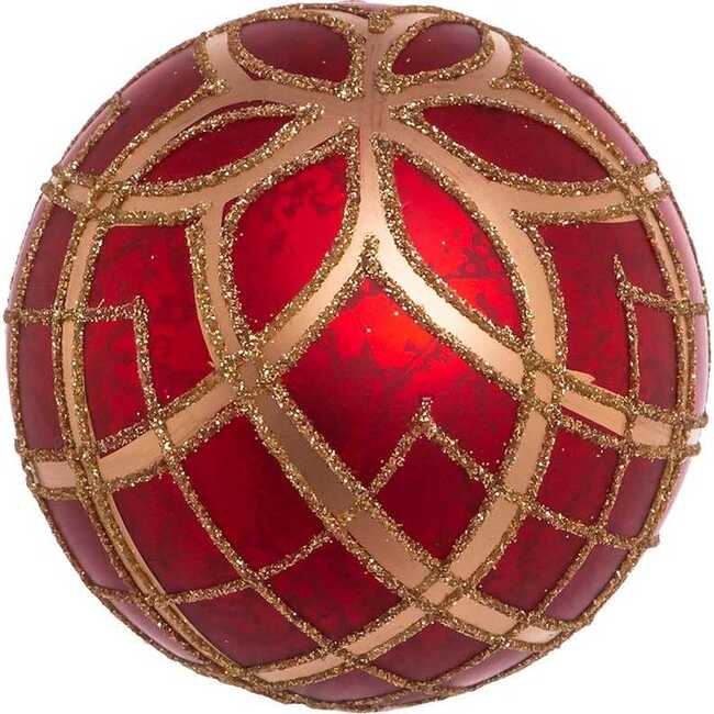 80MM Red with Gold Plaid Glass Ball Ornaments, 6-Piece Set - Ornaments - 5