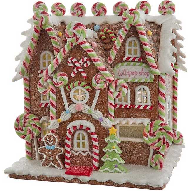 8.46-Inch Battery Operated LED Lighted Gingerbread Lollipop Shop