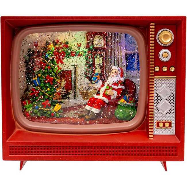 8.325-Inch Battery Operated USB LED Musical TV with Spinning Glitter Water Table Piece