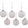 80MM Clear with White Tree Design Glass Ball Ornaments, 6 Piece Box - Ornaments - 6