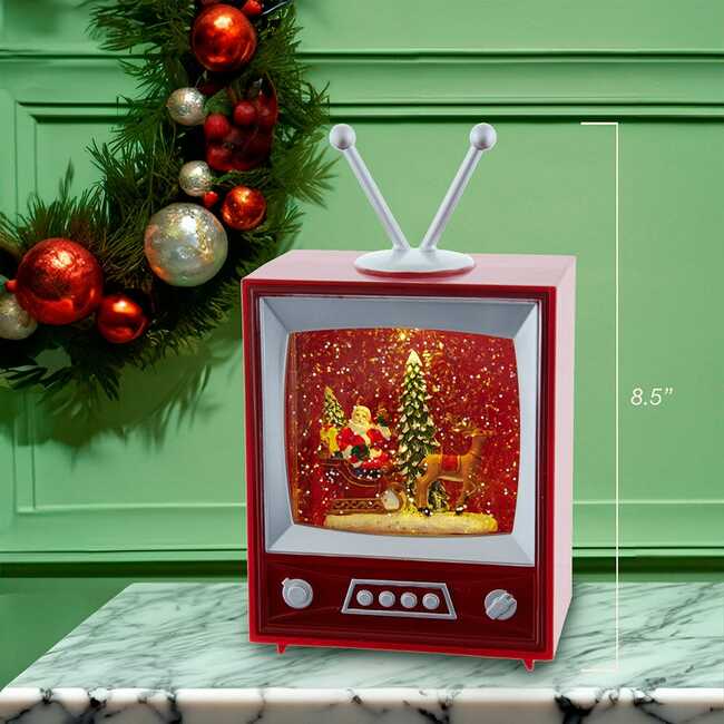 8.5-Inch Battery-Operated Musical Water TV with Santa and Sleigh - Other Accents - 7