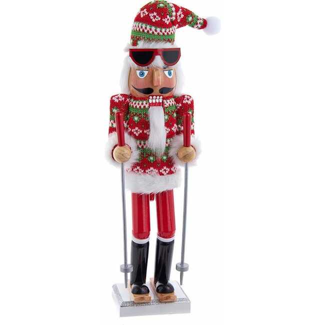 15-Inch Ski Santa With Christmas Sweater Nutcracker