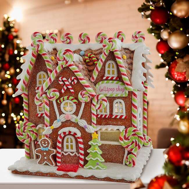 8.46-Inch Battery Operated LED Lighted Gingerbread Lollipop Shop - Other Accents - 7