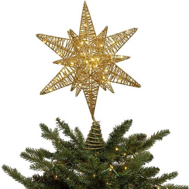 15-Inch Twinkling LED Gold Starburst Tree Topper - Other Accents - 7