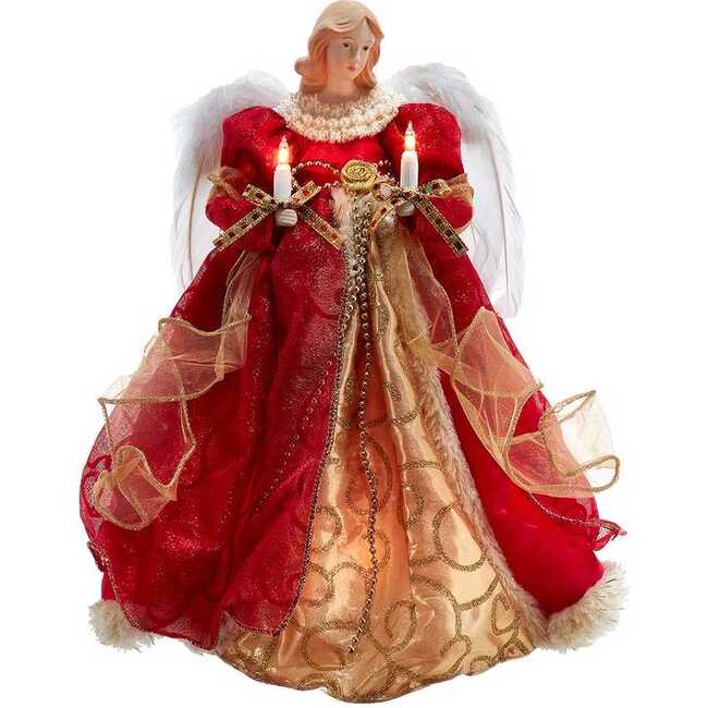 14-Inch UL 10-Light Red and Gold Angel Tree Topper