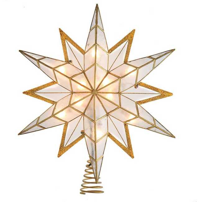 14-Inch UL 10-Light Capiz Star With Gold Glitter Finish Tree Topper