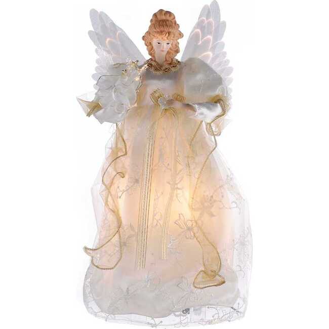 14-Inch Fiber Optic Ivory and Gold Animated LED Angel Treetop