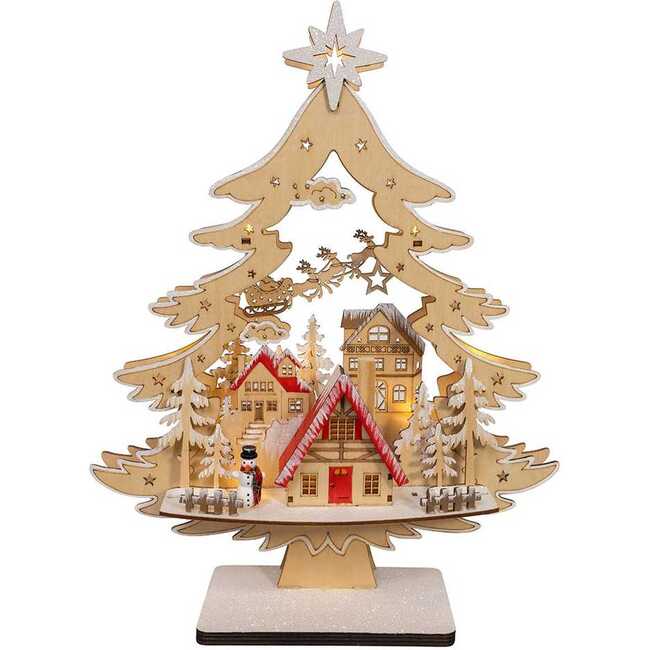 15-Inch Battery Operated 10-Light Tree With Village Scene - Other Accents - 7